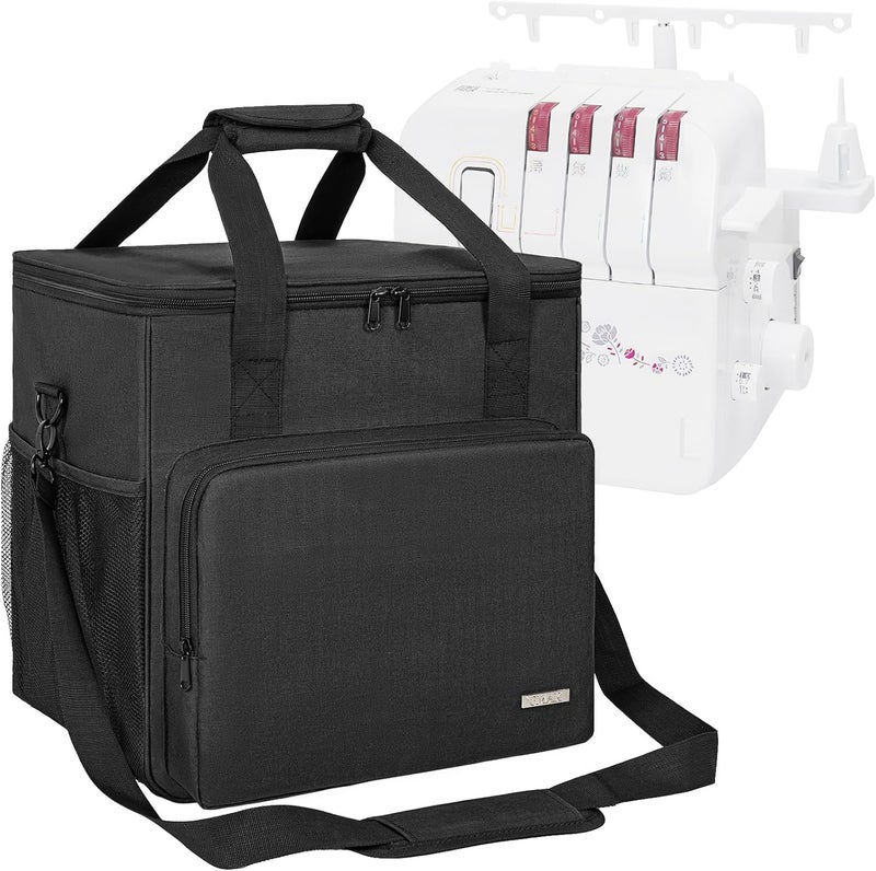 GMAK Serger Carrying Case, Universal Serger Storage Bag with Base Padding Pad, Storage Pockets, Travel Case with Shoulder Strap for Most Standard Overlock Sewing Machines and Accessories, Black - Image 1